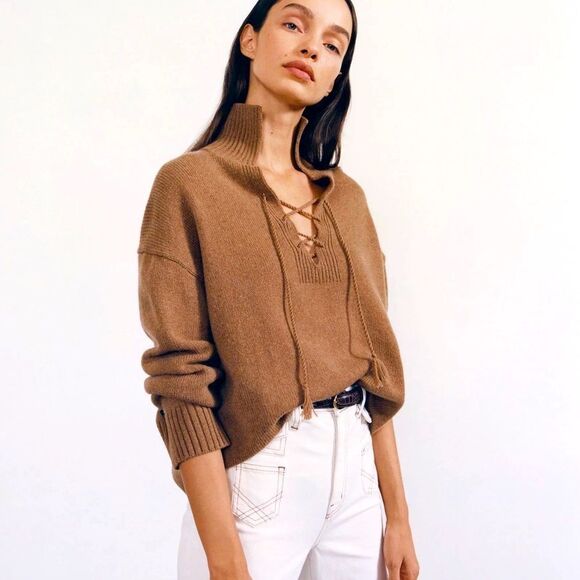 NEW Nili Lotan Gloria Cognac Camel Tan Soft 100% Wool Sweater Size S - Picture 3 of 9